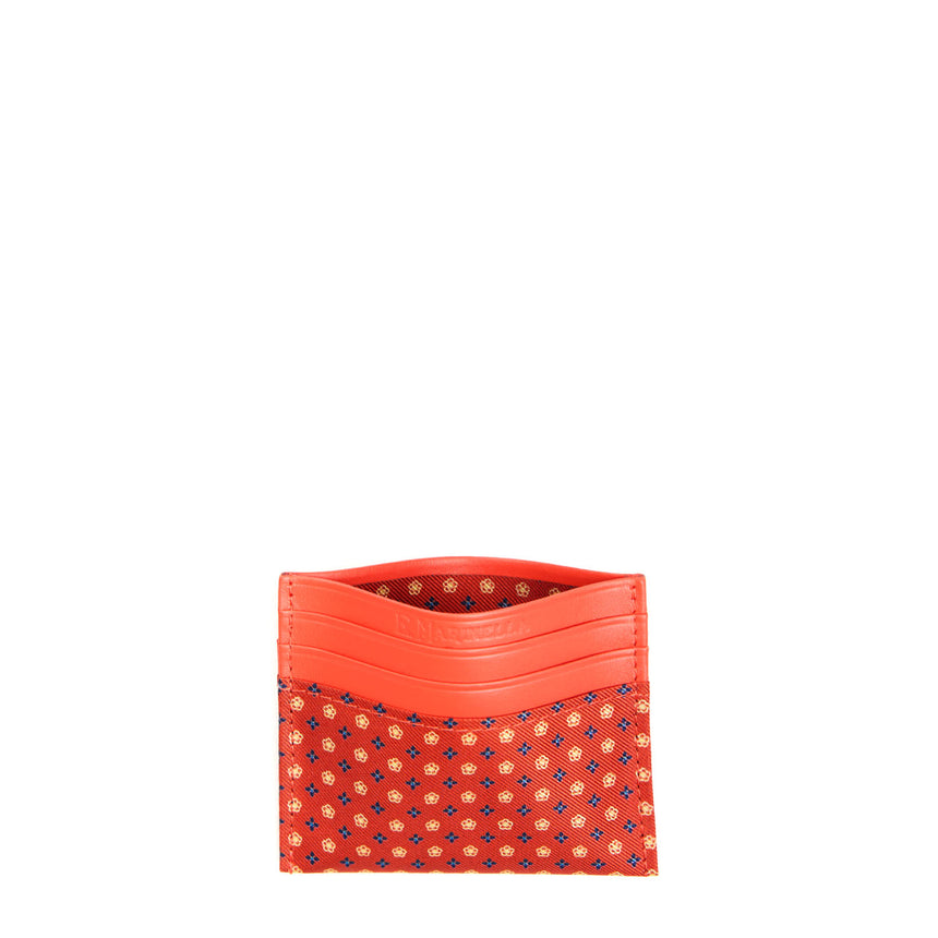 ORANGE LEATHER AND SILK CREDIT CARD HOLDER