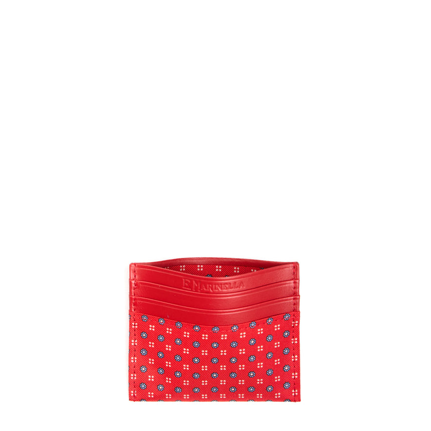 RED LEATHER AND SILK CREDIT CARD HOLDER