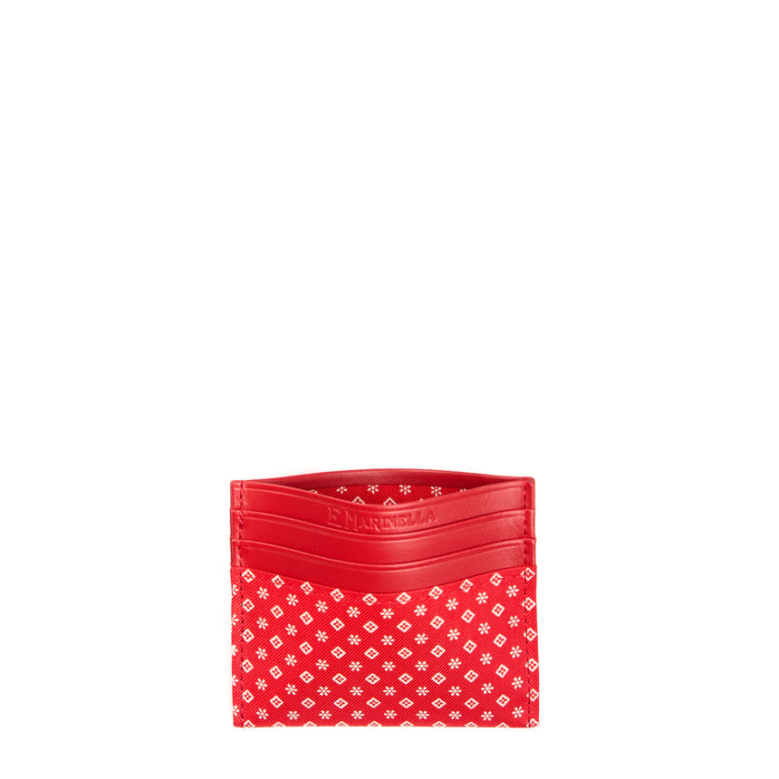 RED LEATHER AND SILK CREDIT CARD HOLDER