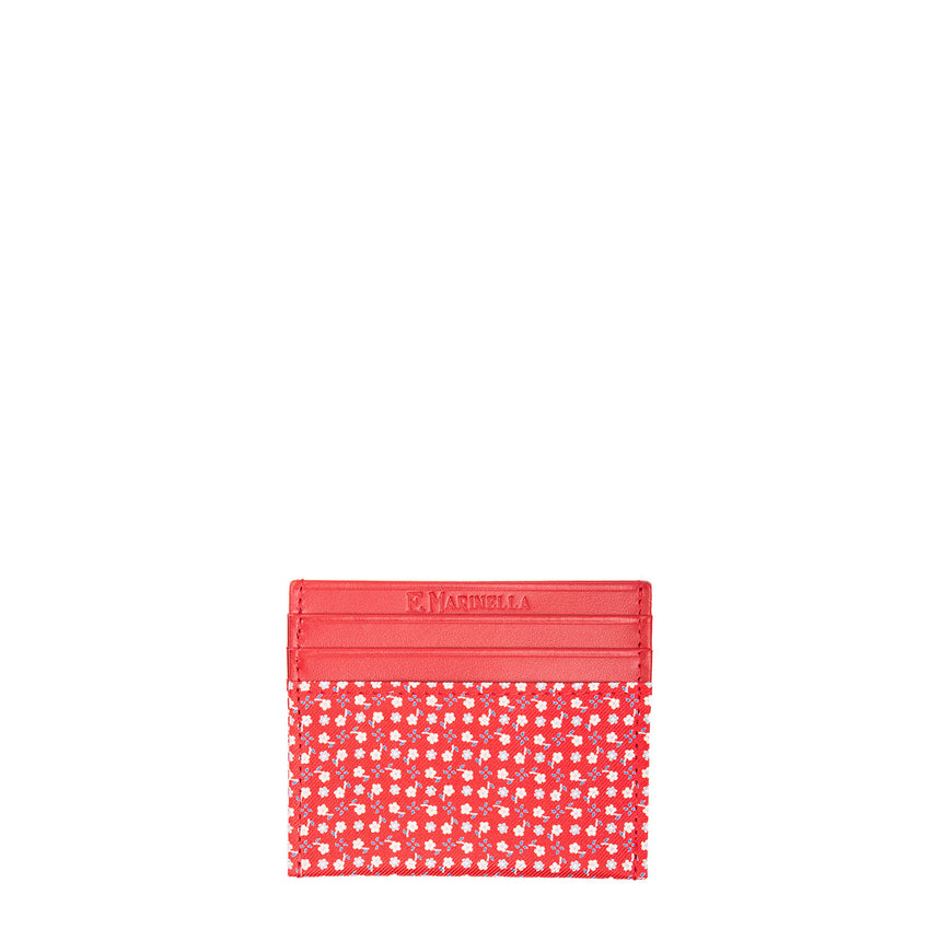 RED LEATHER AND SILK CREDIT CARD HOLDER