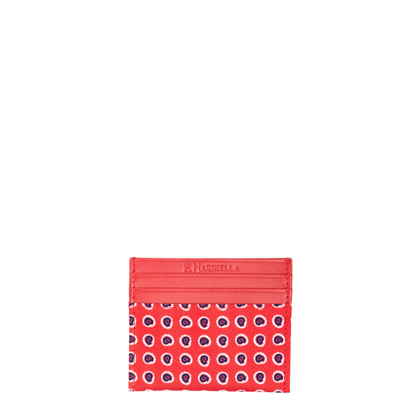 RED LEATHER AND SILK CREDIT CARD HOLDER