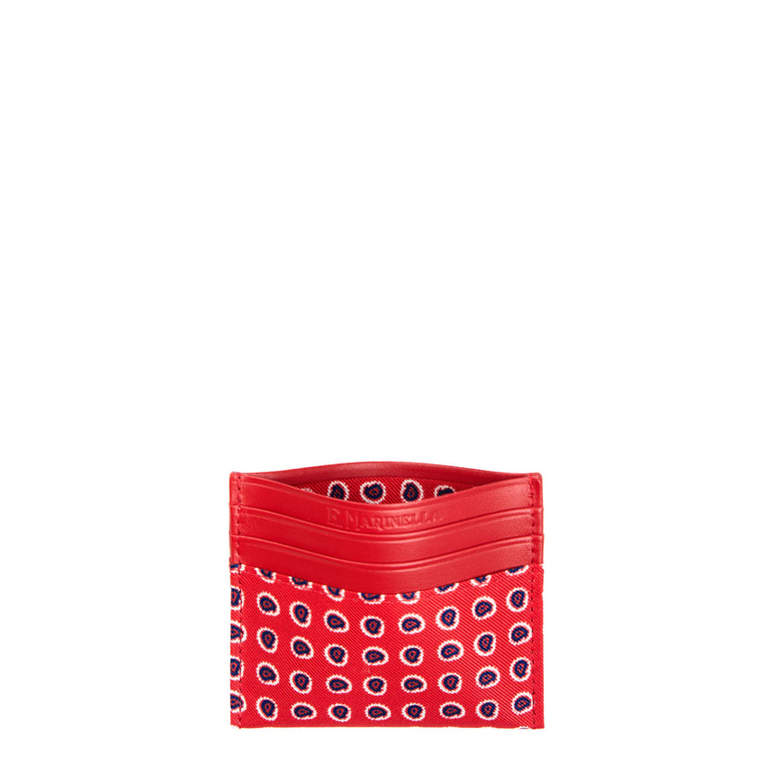 RED LEATHER AND SILK CREDIT CARD HOLDER
