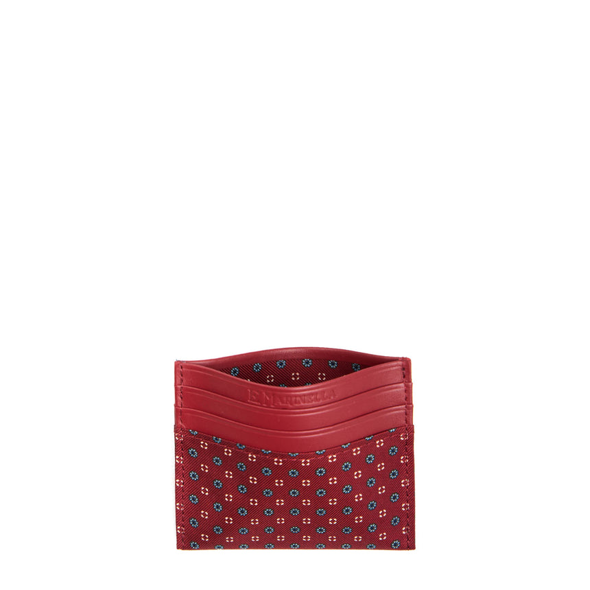 PORTACARTE DI CREDITO SETA E PELLE BORDEAUX