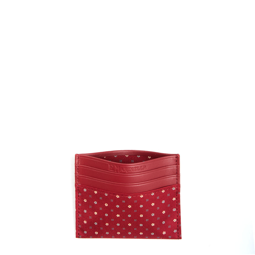 BURGUNDY LEATHER AND SILK CREDIT CARD HOLDER