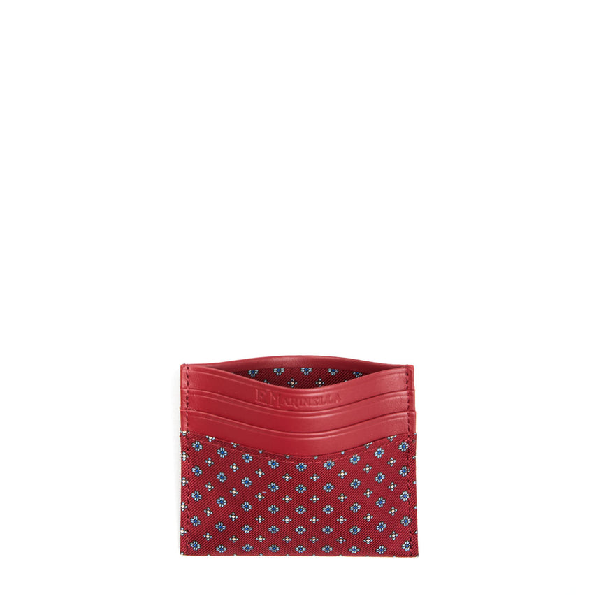 PORTACARTE DI CREDITO SETA E PELLE BORDEAUX