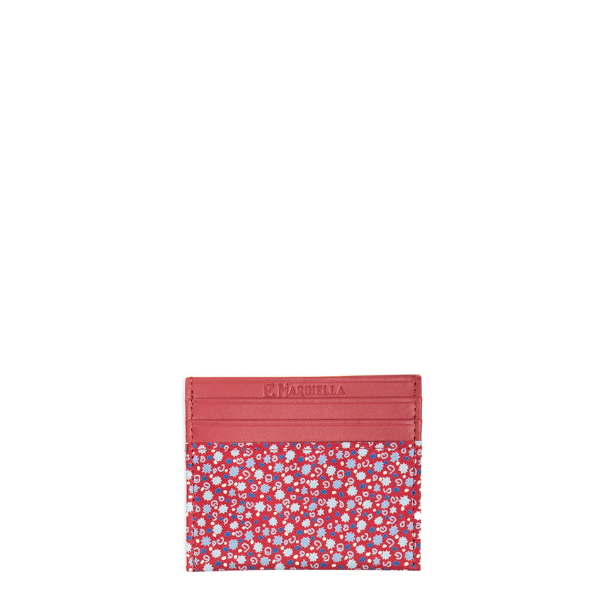 PORTACARTE DI CREDITO SETA E PELLE BORDEAUX