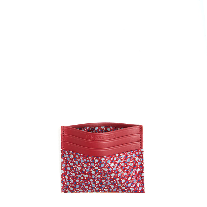 PORTACARTE DI CREDITO SETA E PELLE BORDEAUX