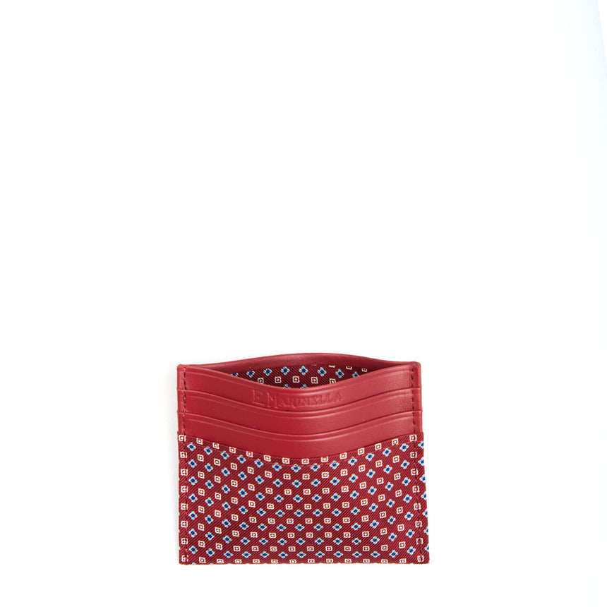 PORTACARTE DI CREDITO SETA E PELLE BORDEAUX