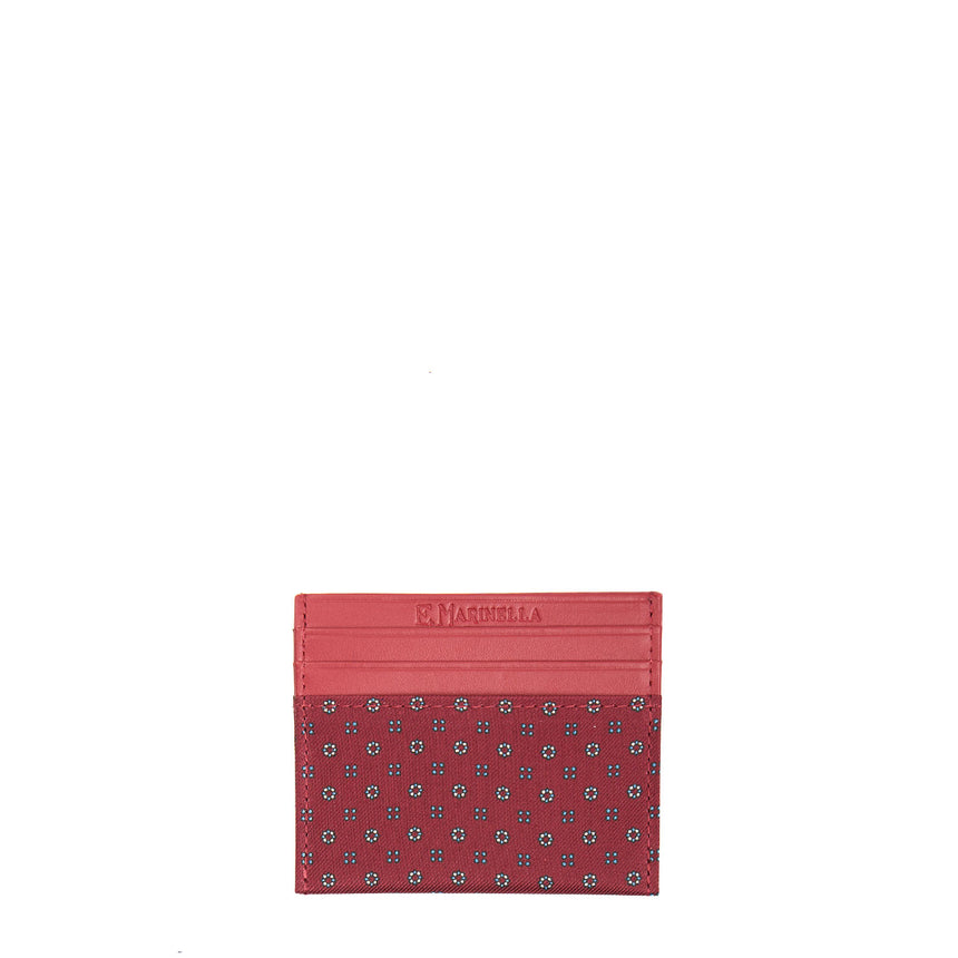 PORTACARTE DI CREDITO SETA E PELLE BORDEAUX