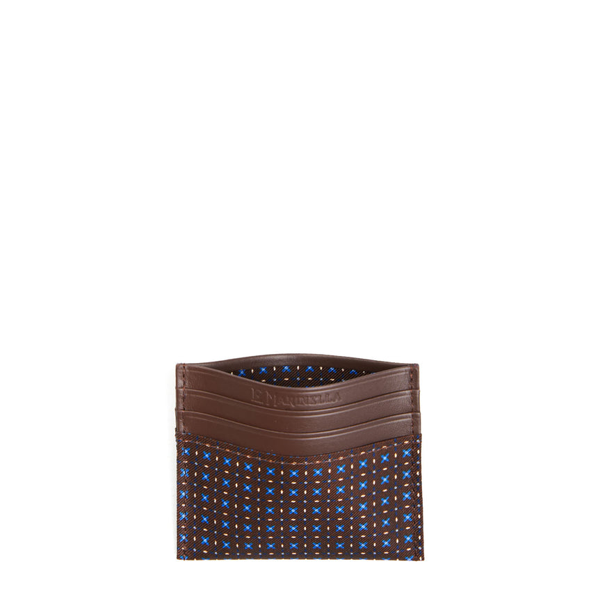 PORTACARTE DI CREDITO SETA E PELLE MARRONE SCURO