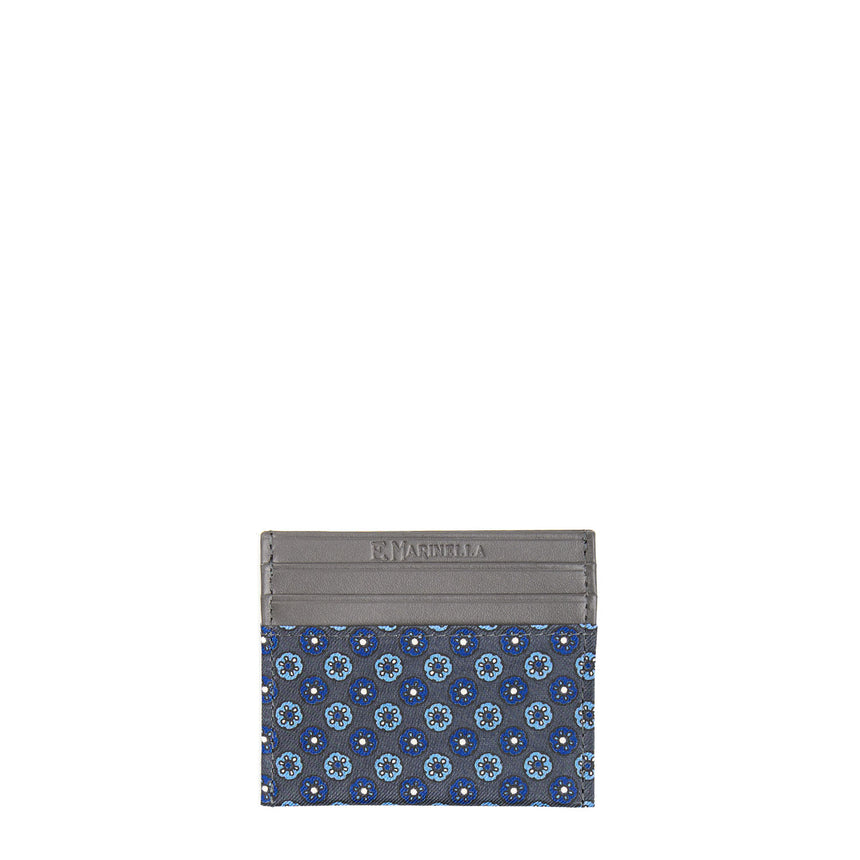 DARK GREY LEATHER AND SILK CREDIT CARD HOLDER