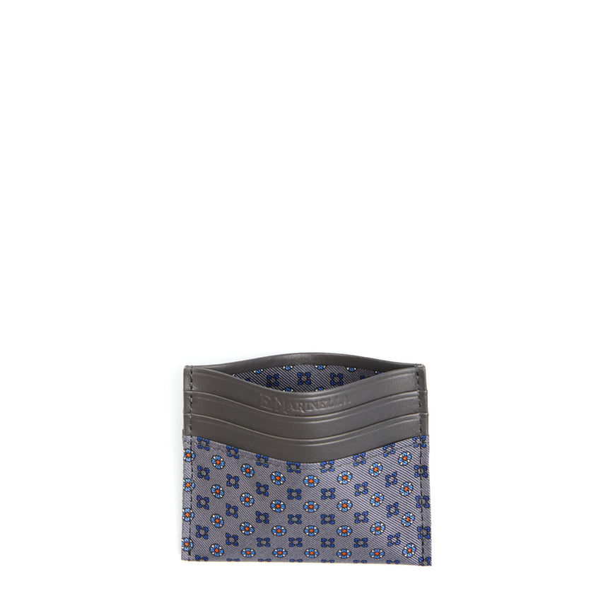 DARK GREY LEATHER AND SILK CREDIT CARD HOLDER
