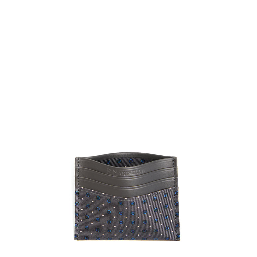 DARK GREY LEATHER AND SILK CREDIT CARD HOLDER