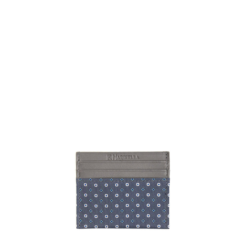 PORTACARTE DI CREDITO SETA E PELLE GRIGIO SCURO