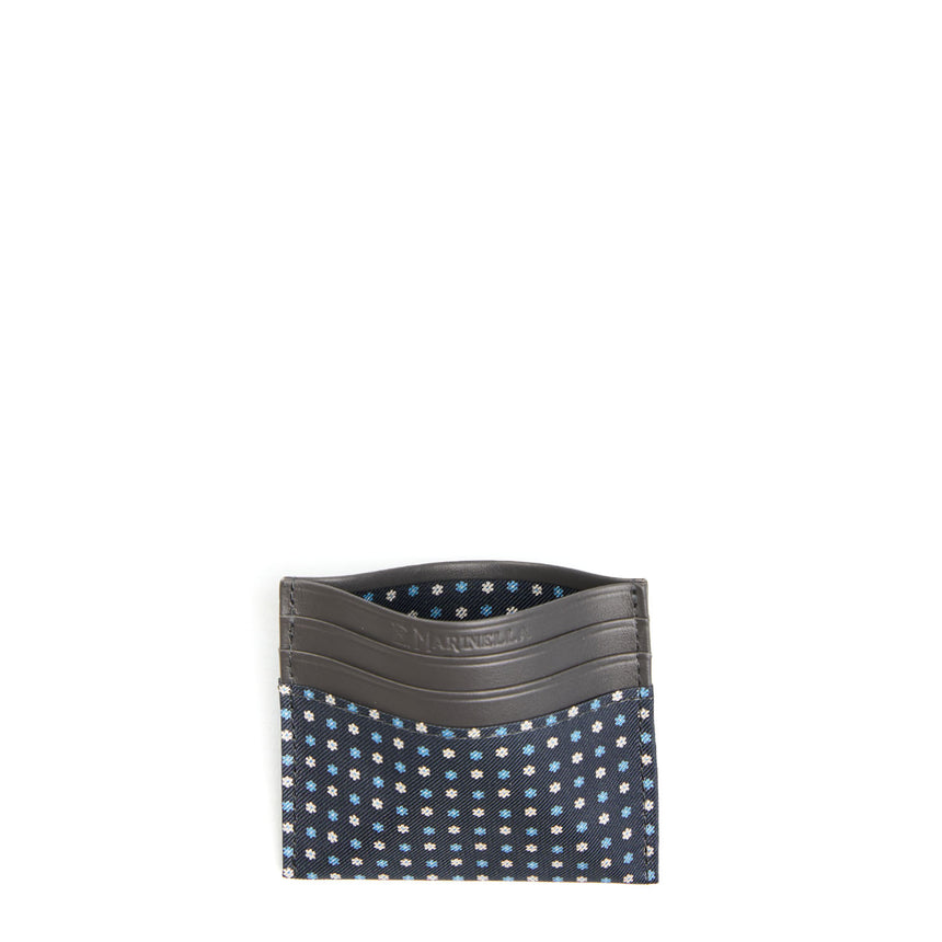 PORTACARTE DI CREDITO SETA E PELLE GRIGIO SCURO