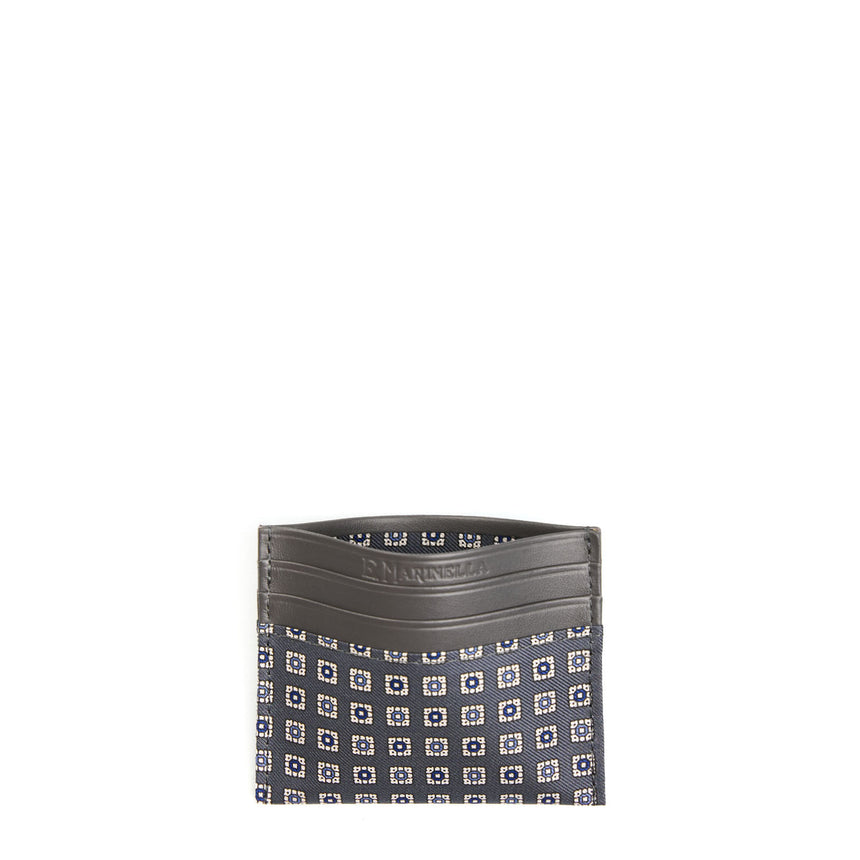 PORTACARTE DI CREDITO SETA E PELLE GRIGIO SCURO