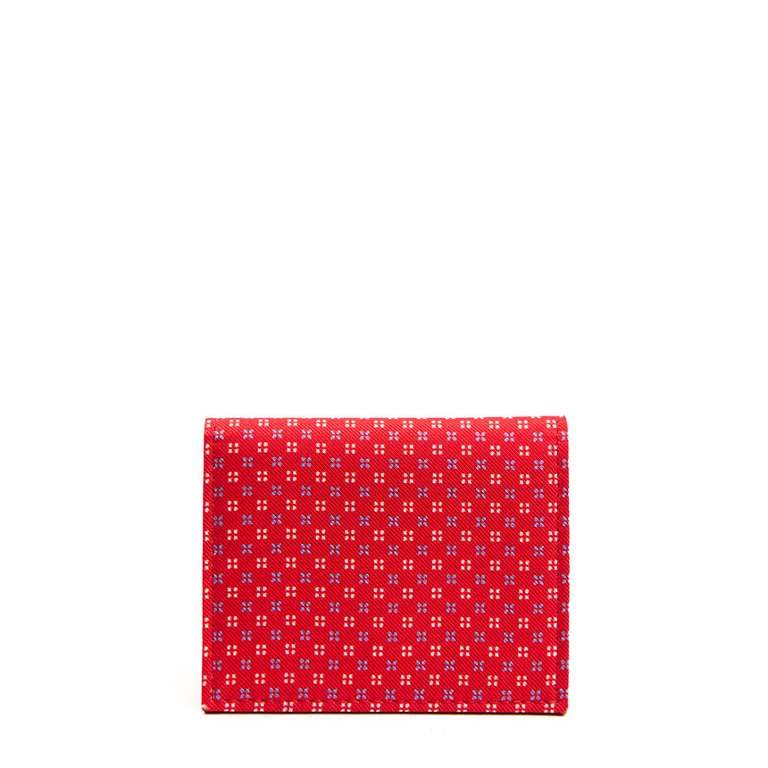 RED SILK AND LEATHER FOLDING CARD HOLDER