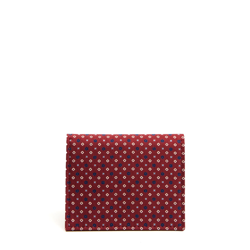 BURGUNDY SILK AND LEATHER FOLDING CARD HOLDER