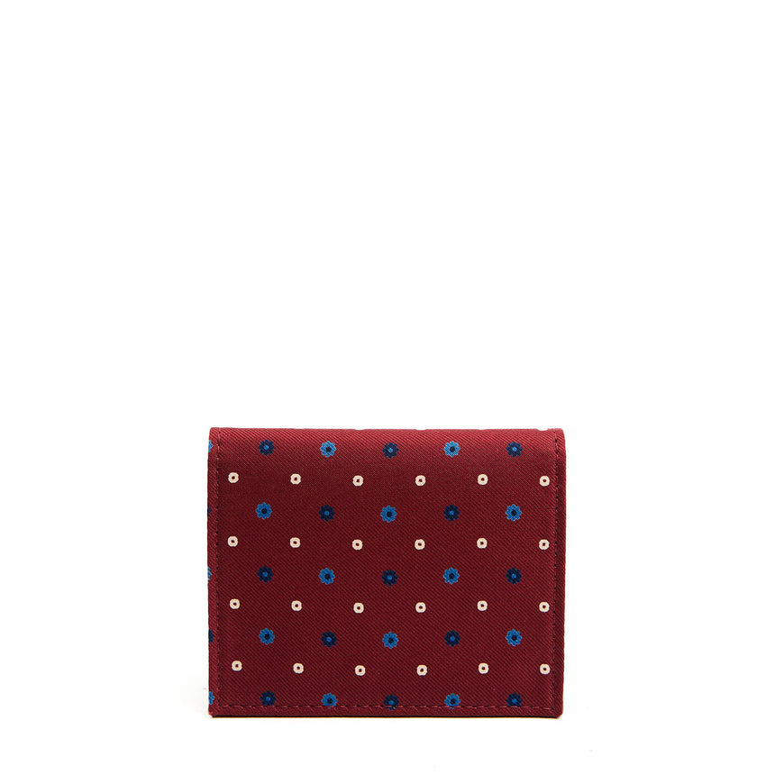 BURGUNDY SILK AND LEATHER FOLDING CARD HOLDER