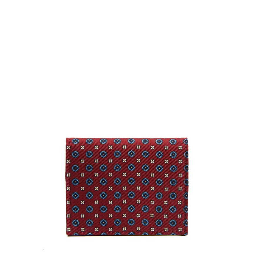 BURGUNDY SILK AND LEATHER FOLDING CARD HOLDER