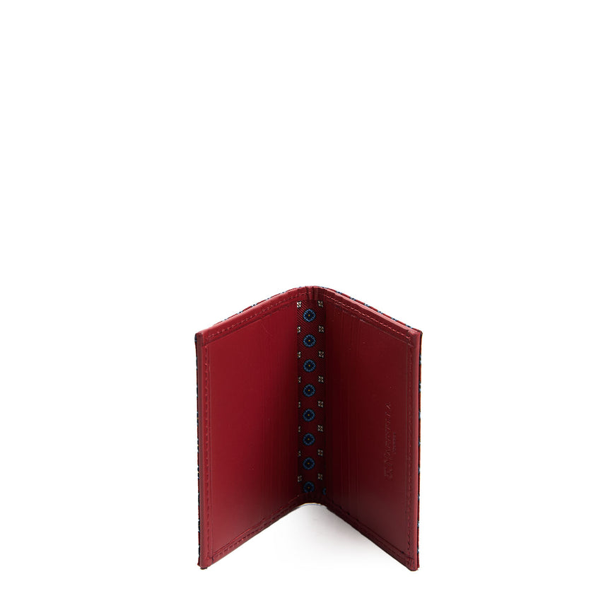 BURGUNDY SILK AND LEATHER FOLDING CARD HOLDER