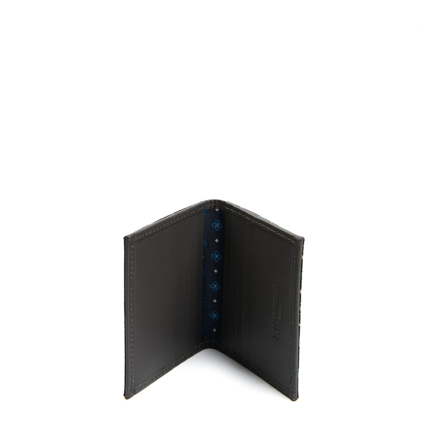 DARK GREY SILK AND LEATHER FOLDING CARD HOLDER