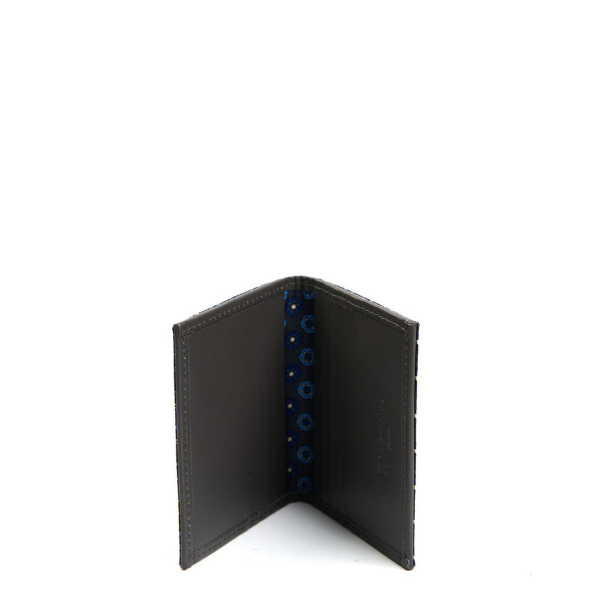 DARK GREY SILK AND LEATHER FOLDING CARD HOLDER