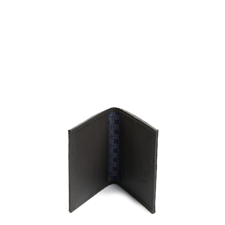 DARK GREY SILK AND LEATHER FOLDING CARD HOLDER