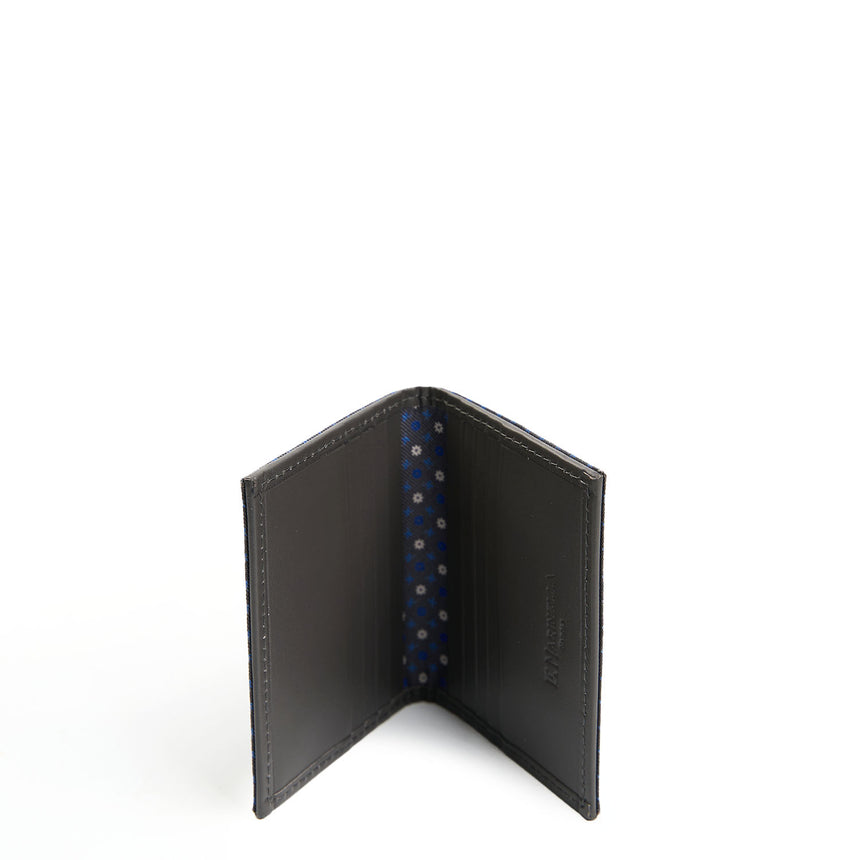 DARK GREY SILK AND LEATHER FOLDING CARD HOLDER