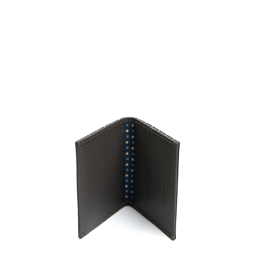 DARK GREY SILK AND LEATHER FOLDING CARD HOLDER