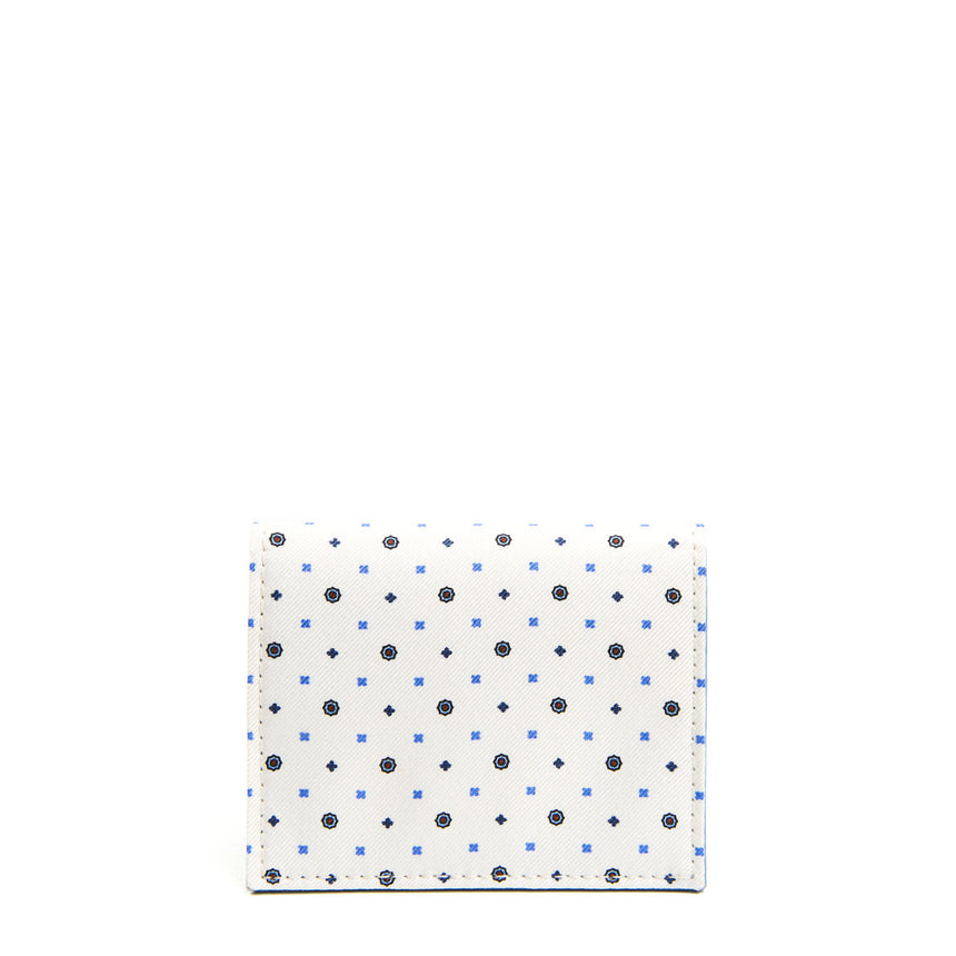 WHITE SILK AND LEATHER FOLDING CARD HOLDER