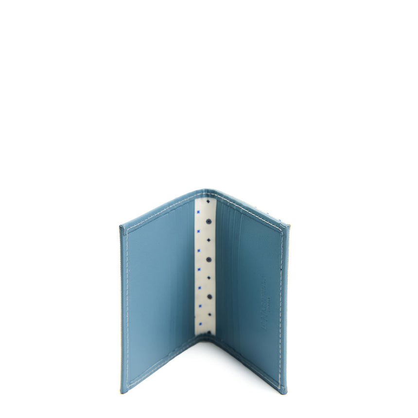 WHITE SILK AND LEATHER FOLDING CARD HOLDER