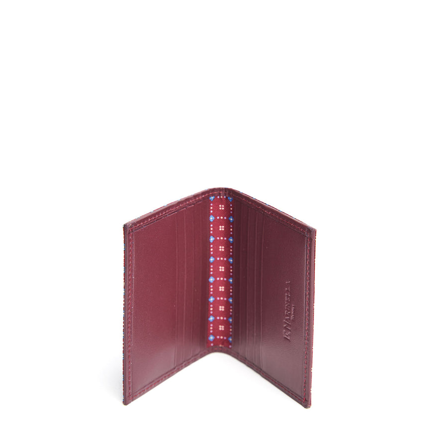 PORTACARTE PIEGHEVOLE IN SETE E PELLE BORDEAUX