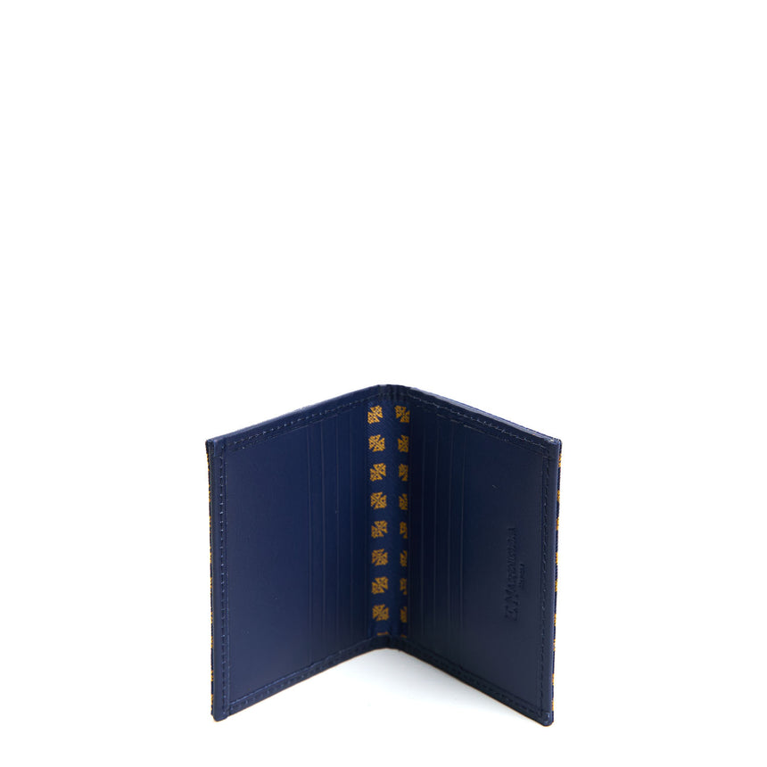 PORTACARTE PIEGHEVOLE IN SETA PELLE BLU SCURO