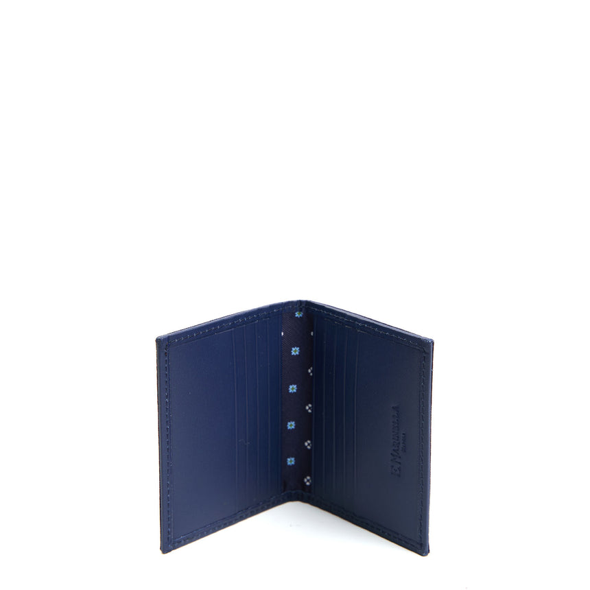PORTACARTE PIEGHEVOLE IN SETA PELLE BLU SCURO