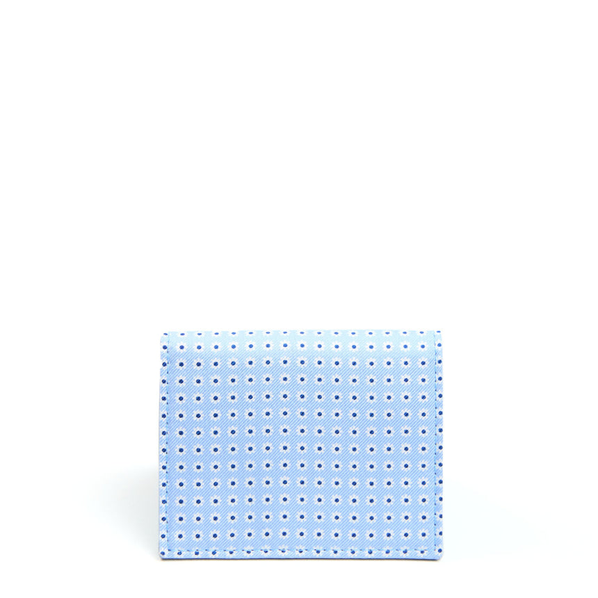 LIGHT BLUE SILK AND LEATHER FOLDING CARD HOLDER