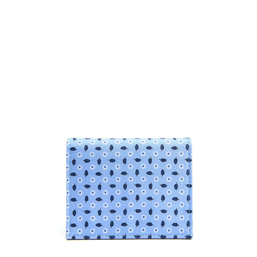 LIGHT BLUE SILK AND LEATHER FOLDING CARD HOLDER