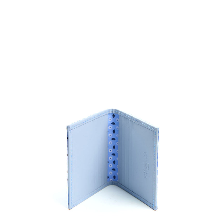 LIGHT BLUE SILK AND LEATHER FOLDING CARD HOLDER