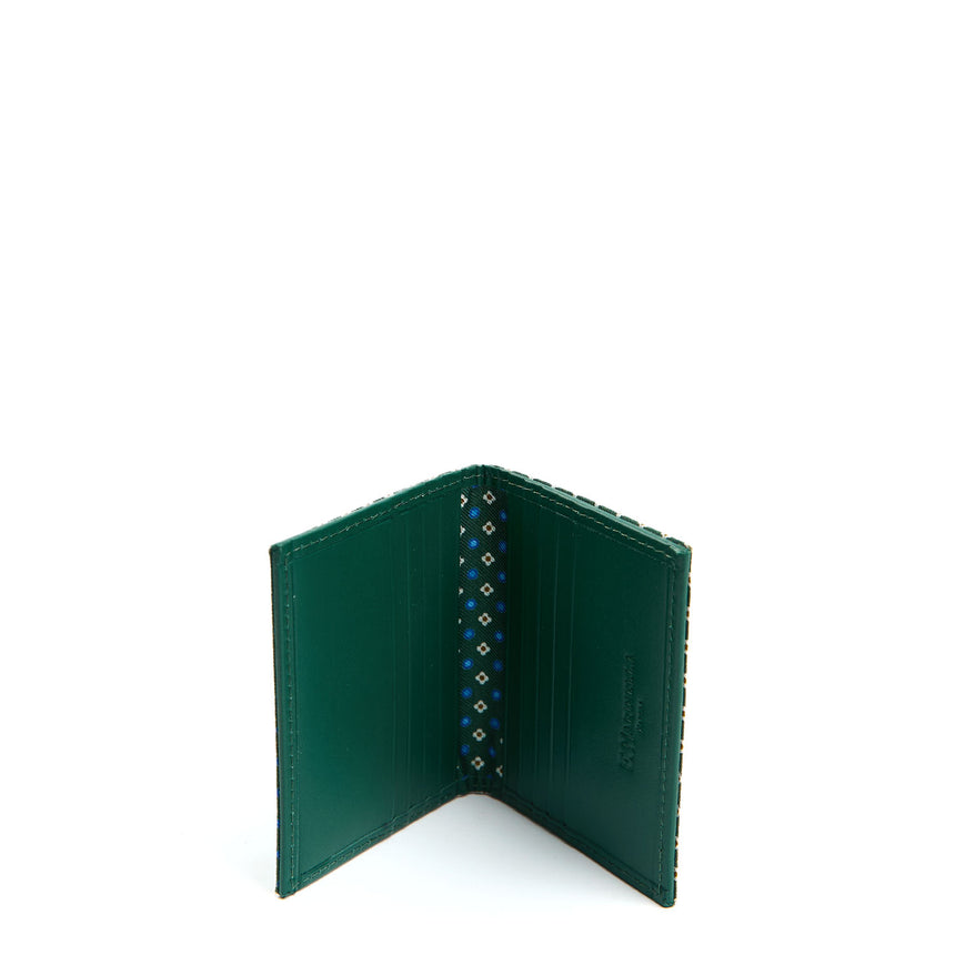 PORTACARTE PIEGHEVOLE IN SETA PELLE VERDE SCURO