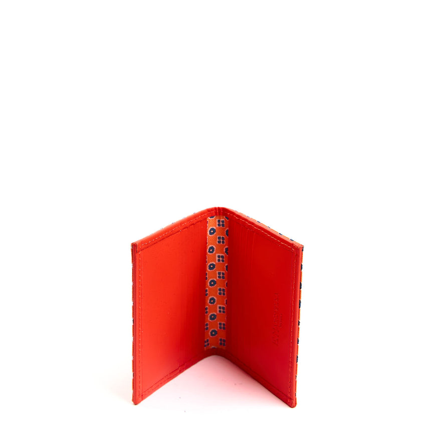 ORANGE SILK AND LEATHER FOLDING CARD HOLDER