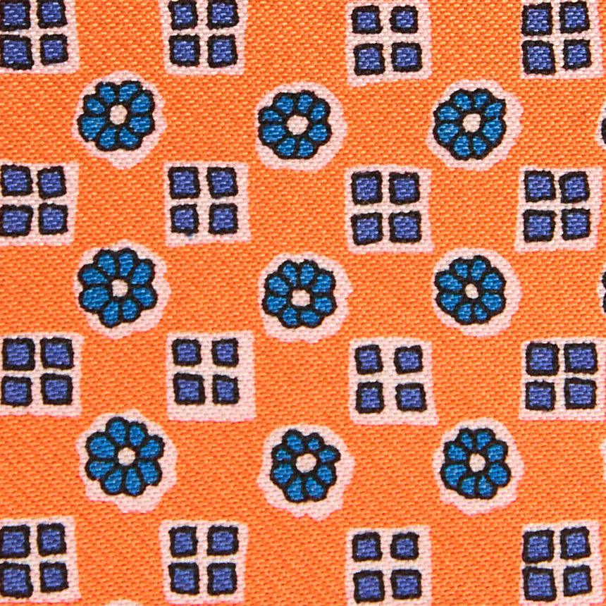 ORANGE SILK AND LEATHER FOLDING CARD HOLDER