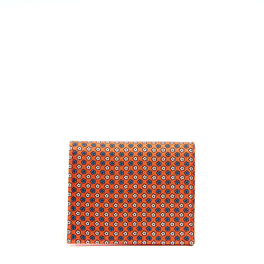 ORANGE SILK AND LEATHER FOLDING CARD HOLDER