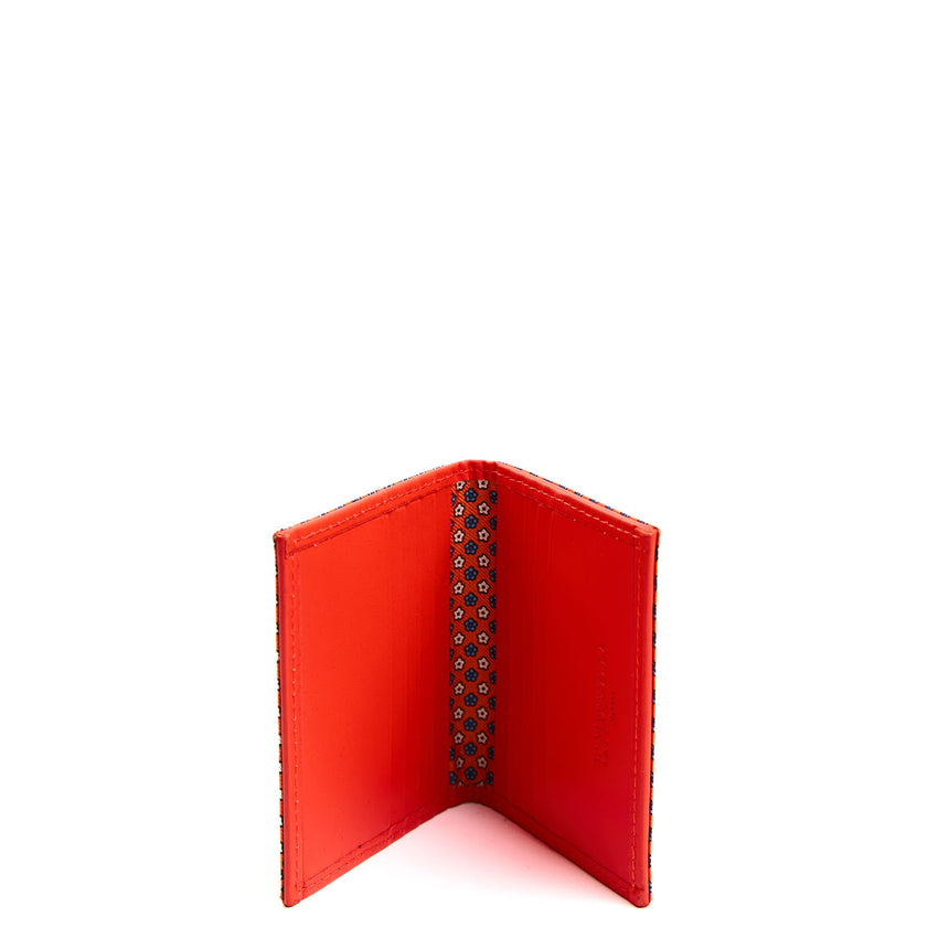 ORANGE SILK AND LEATHER FOLDING CARD HOLDER