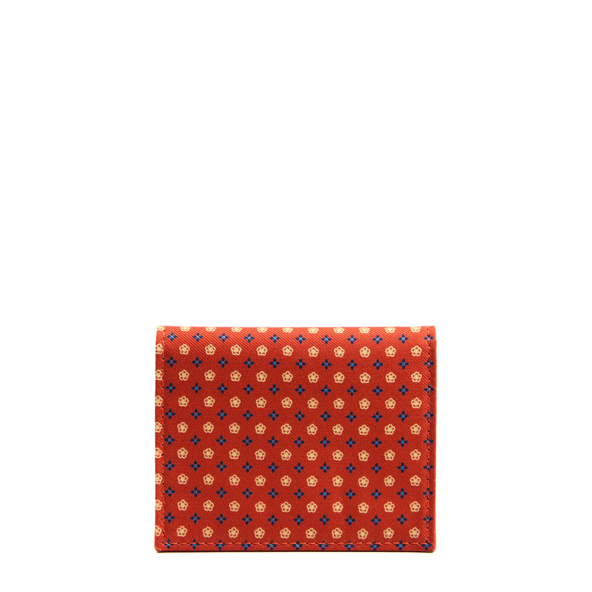 ORANGE SILK AND LEATHER FOLDING CARD HOLDER