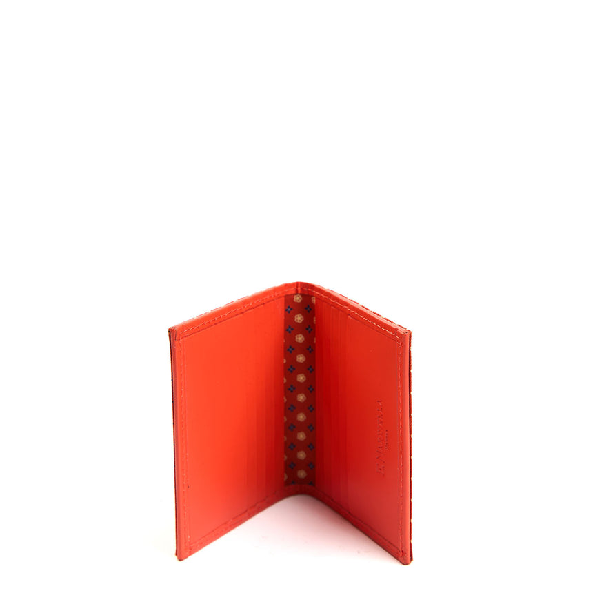 ORANGE SILK AND LEATHER FOLDING CARD HOLDER