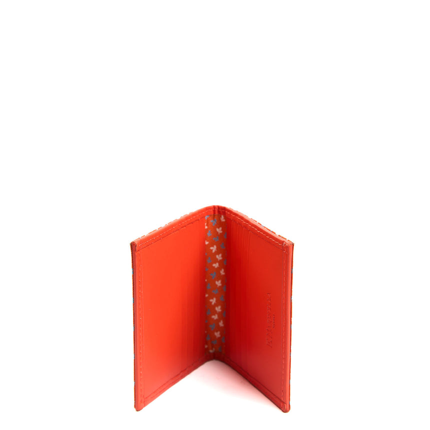 ORANGE SILK AND LEATHER FOLDING CARD HOLDER