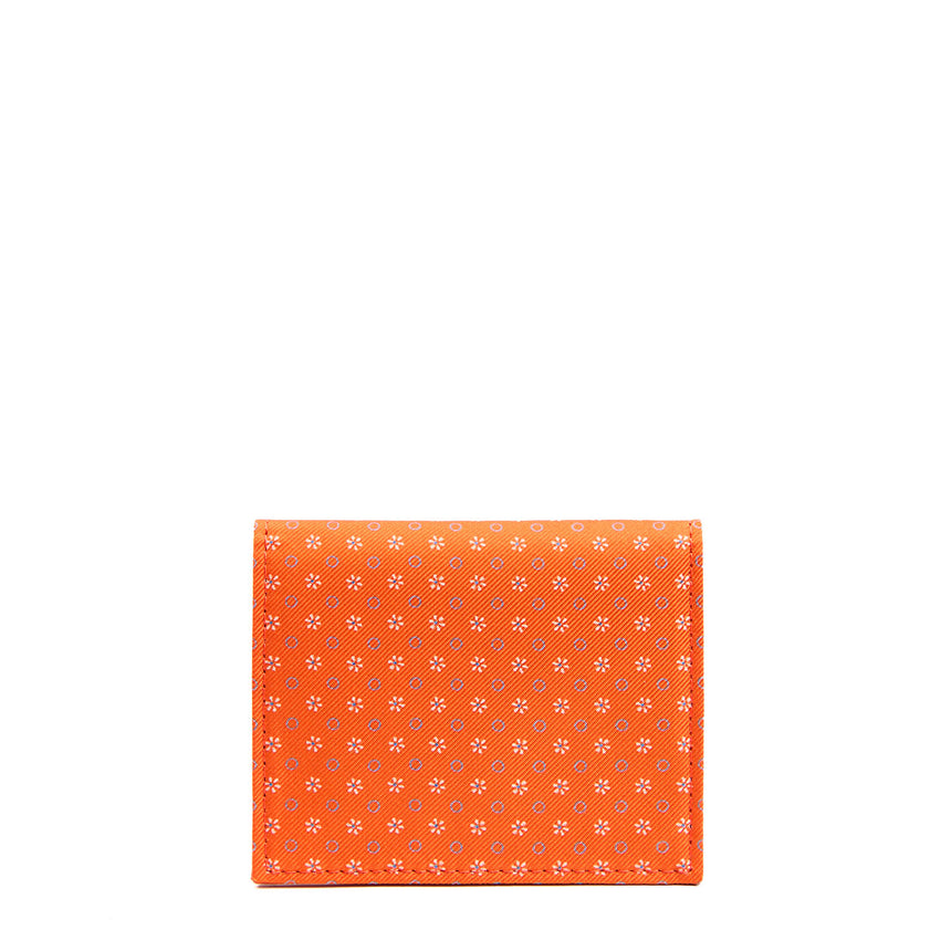 ORANGE SILK AND LEATHER FOLDING CARD HOLDER