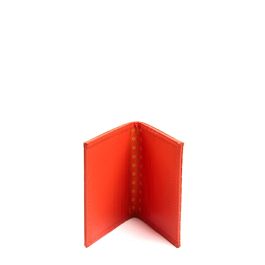 ORANGE SILK AND LEATHER FOLDING CARD HOLDER