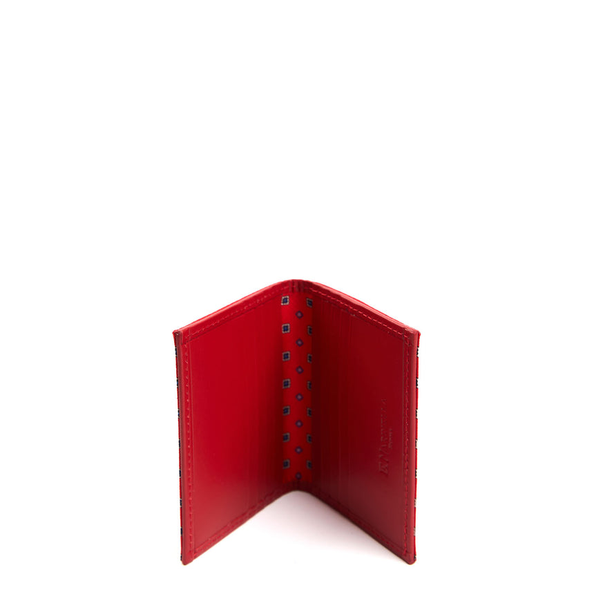 RED SILK AND LEATHER FOLDING CARD HOLDER