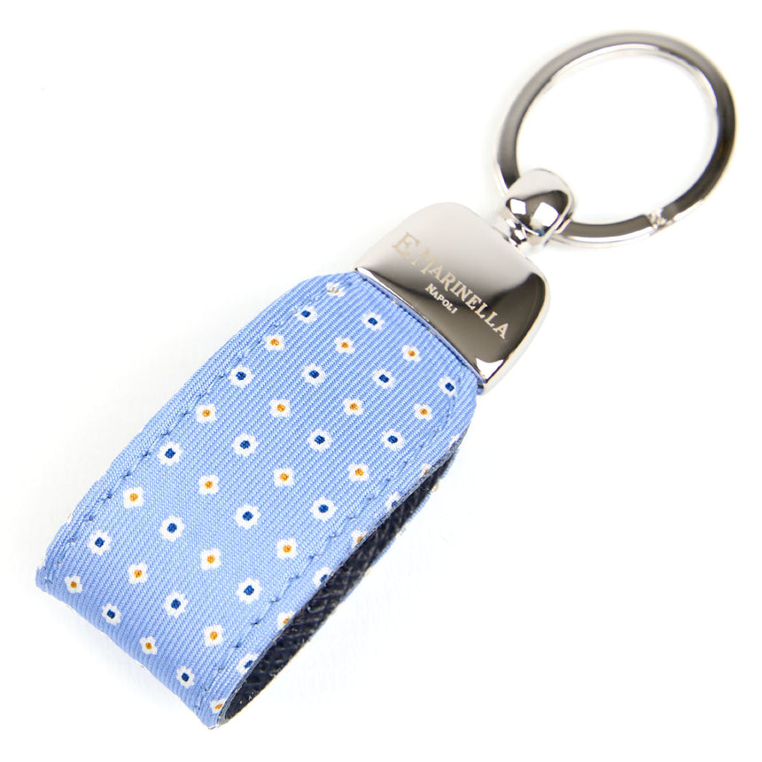 LIGHT BLUE KEYFOB IN SILK AND LEATHER